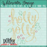 Holly Jolly Wordart Watercolor PNG