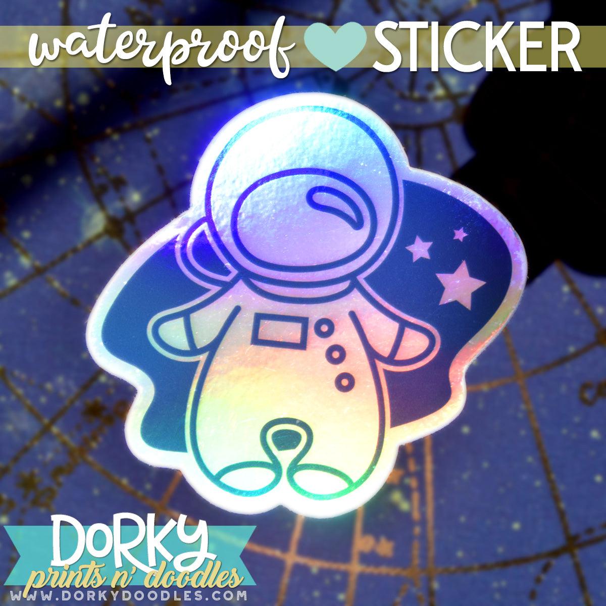 Holographic Astronaut Large Waterproof Sticker - Dorky Doodles