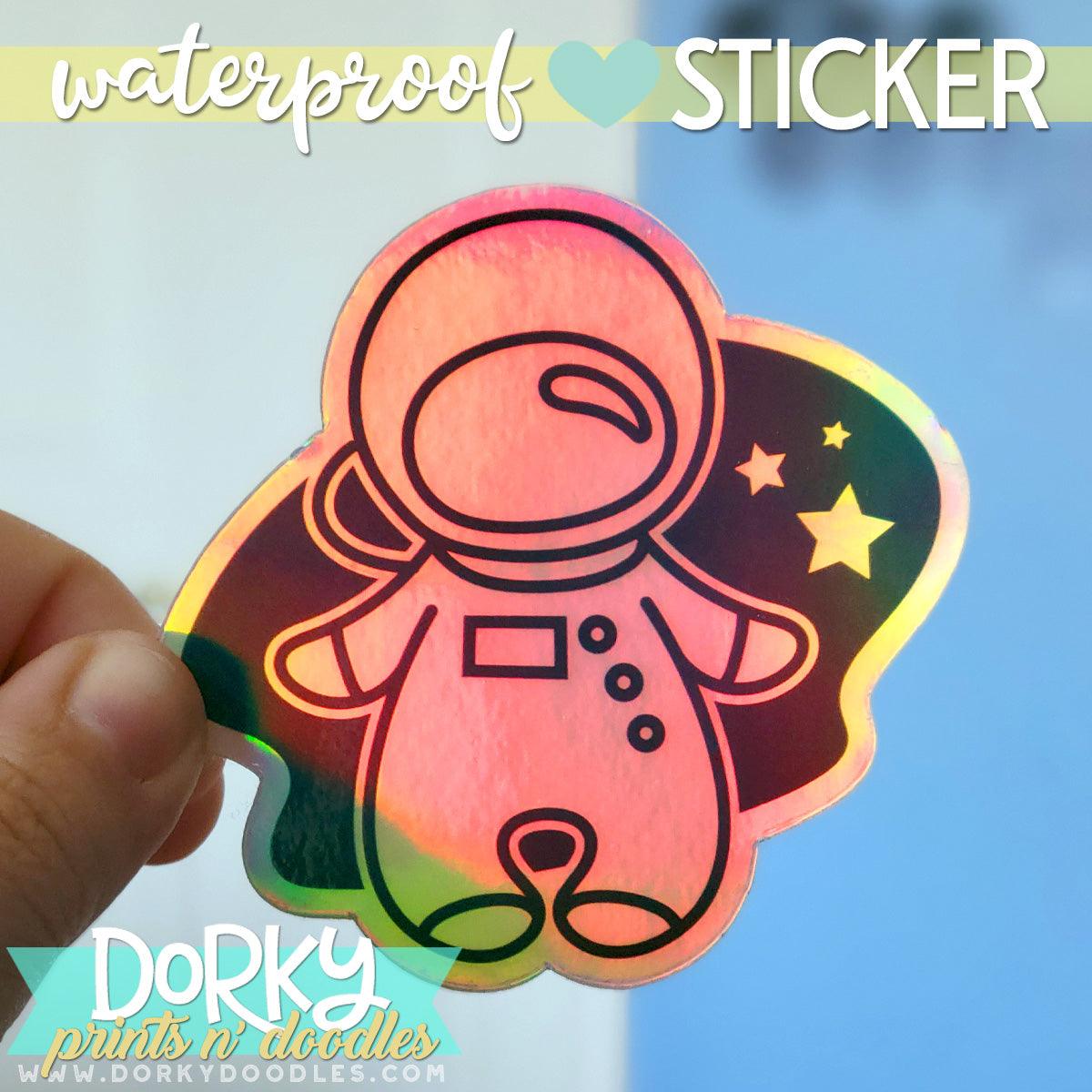 Holographic Astronaut Large Waterproof Sticker - Dorky Doodles