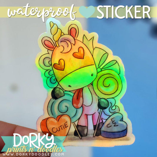 Holographic Candy Unicorn Large Waterproof Sticker - Dorky Doodles