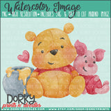 Honey Bear and Piglet Watercolor PNG