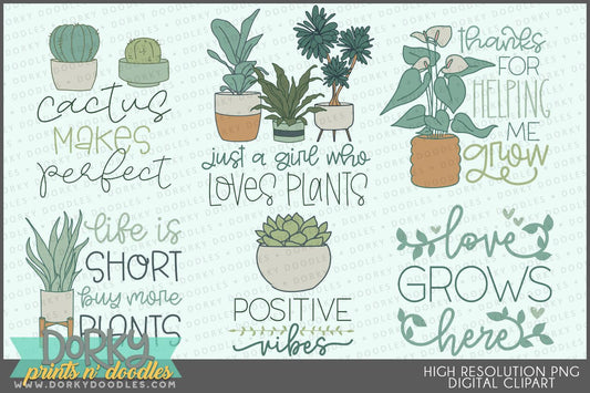 Huge Bundle of 36 House Plant Sayings Clipart - Dorky Doodles