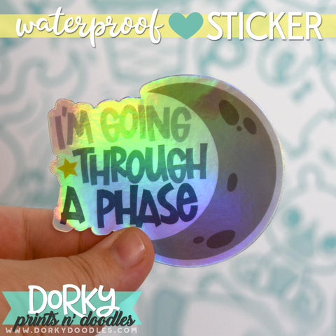 Iridescent Moon Phase Large Waterproof Sticker - Dorky Doodles