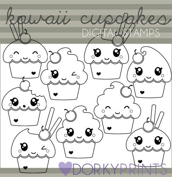 Kawaii Cupcakes Blackline Food Clipart