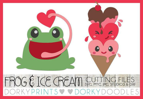 Kawaii Frog and Ice Cream Valentine SVG Cuttable Files