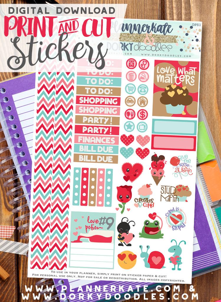 Kawaii Valentine Print and Cut Planner Stickers