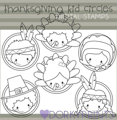 Kids Circles Black Line Thanksgiving Clipart