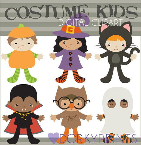 Kids in Costume Halloween Clipart