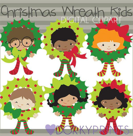 Kids with Wreaths Christmas Clipart