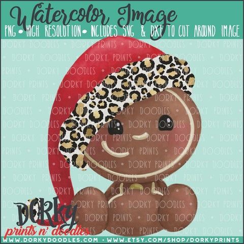 Leopard Print Christmas Gingerbread Baby Watercolor PNG