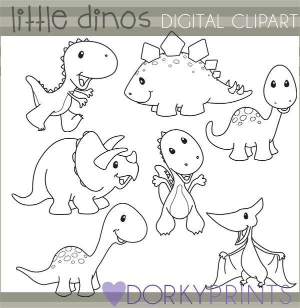 Little Dinos Black Line Animals Clipart