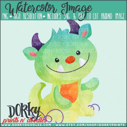 Little Green Monster Watercolor PNG