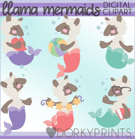 Llama Mermaid Summer Clipart