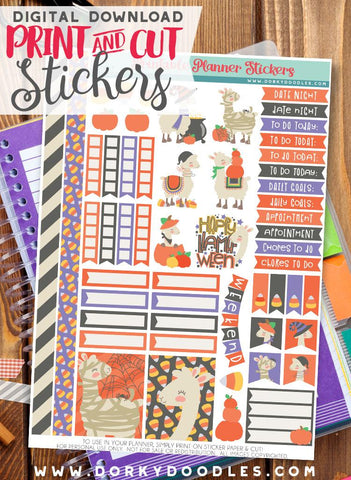 Llamaween Print and Cut Planner Stickers