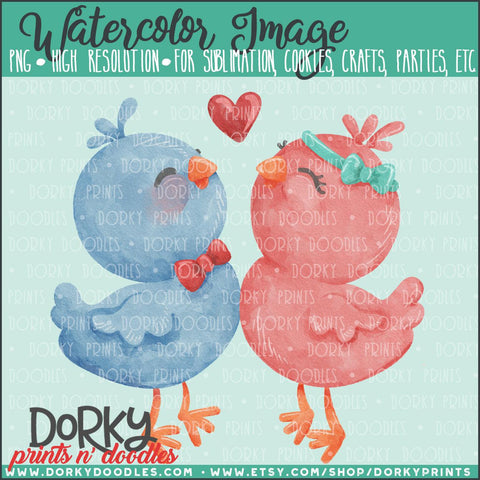 Love Birds Valentine's Day Watercolor PNG
