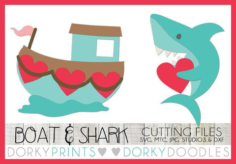 Love Boat and Shark with Heart Valentine SVG Cuttable Files