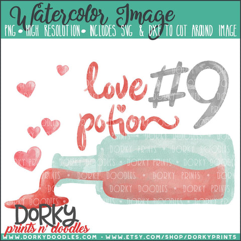 Love Potion #9 Valentine's Day Watercolor PNG