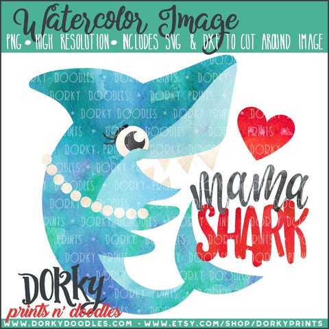 Mama Shark Watercolor PNG