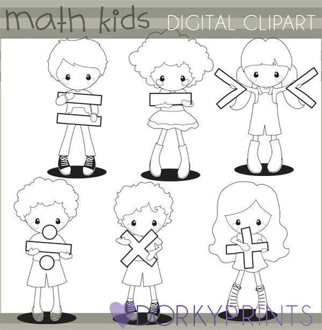 Math Kids Black Line School Clipart