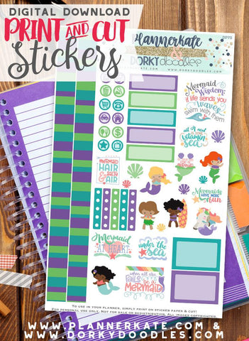 Mermaid Print and Cut Planner Stickers