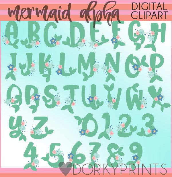 Mermaid Tails Alphabet Clipart