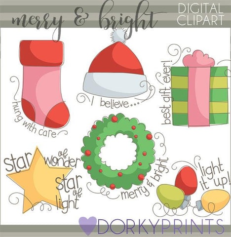 Merry and Bright Christmas Clipart