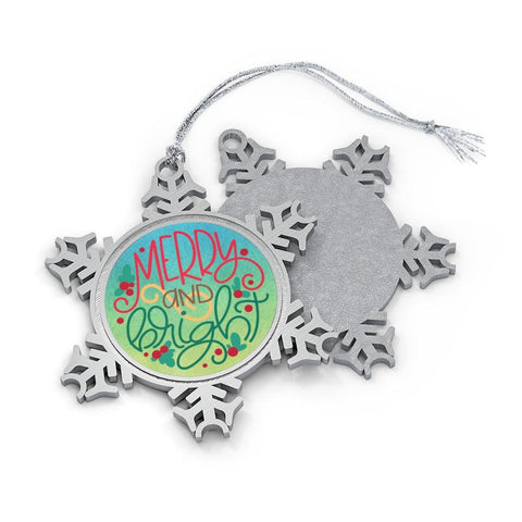 Merry and Bright Pewter Snowflake Ornament