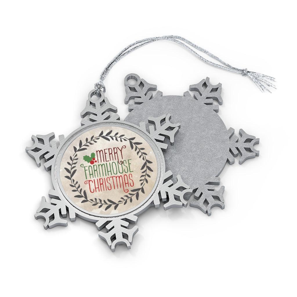 Merry Farmhouse Christmas Pewter Snowflake Ornament