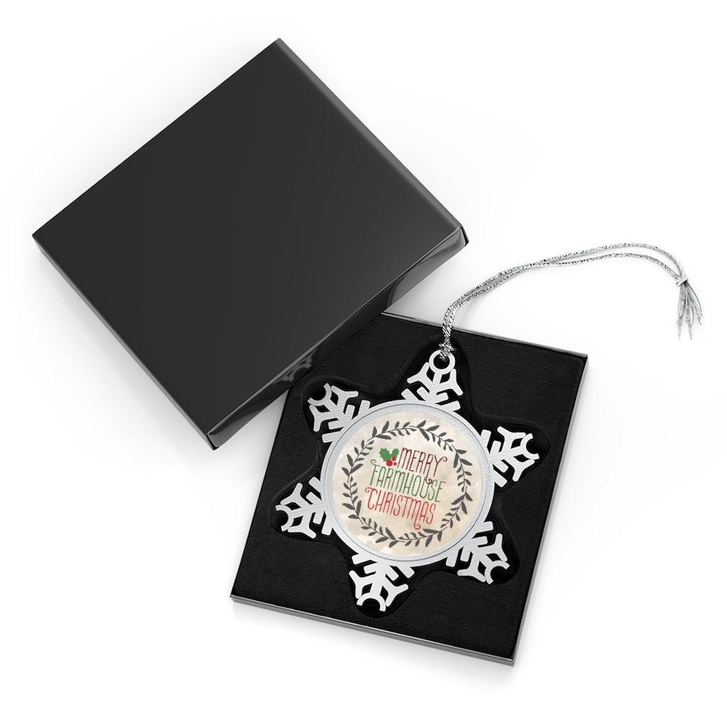 Merry Farmhouse Christmas Pewter Snowflake Ornament