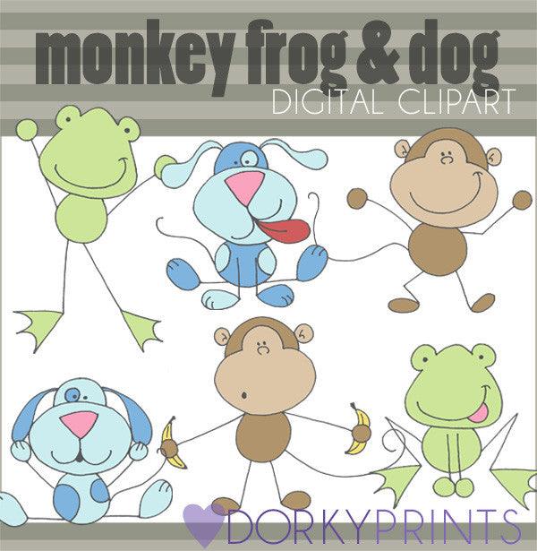 Monkey Frog Dog Animals Clipart