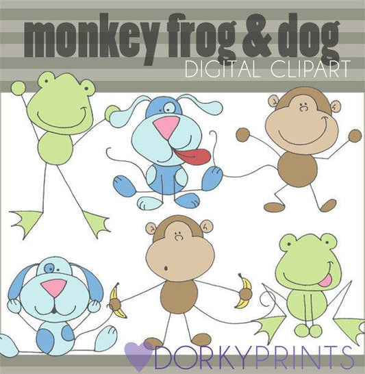 Monkey Frog Dog Animals Clipart