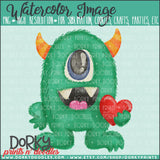 Monster Love Valentine's Day Watercolor PNG