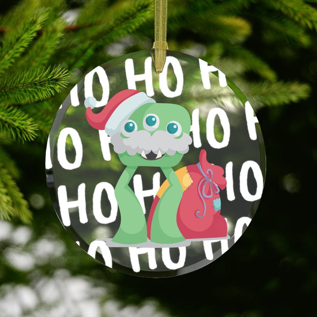 Monster Santa Glass Christmas Ornament