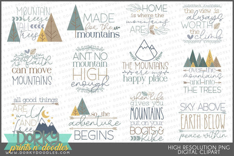 Mountain Lovers Sayings Clipart - Dorky Doodles