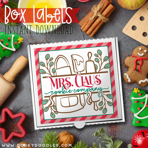 Mrs. Claus Christmas Cookie Labels for Mini Pizza Box and Gifts - Printables - Dorky Doodles