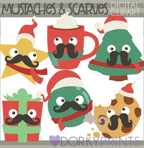 Mustache and Scarf Christmas Clipart