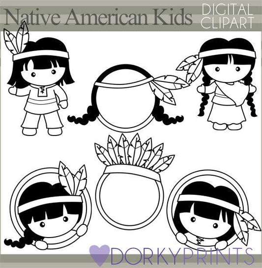 Native American Black Line Thanksgiving Clipart