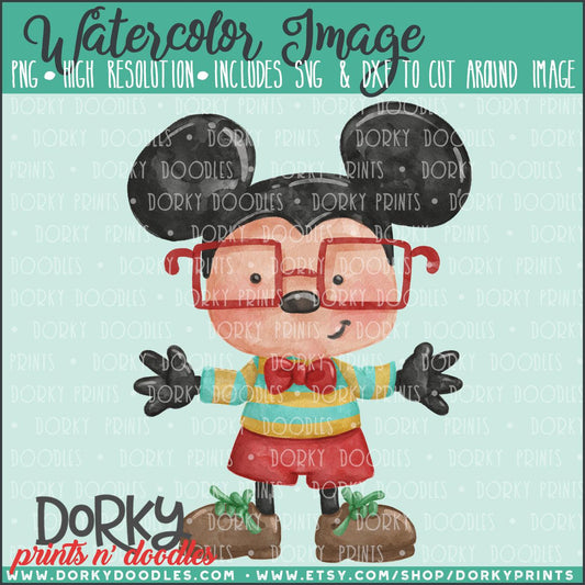 Nerd Mouse Watercolor PNG