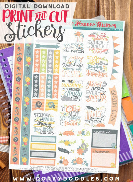 Never Ever Give Up Print and Cut Planner Stickers