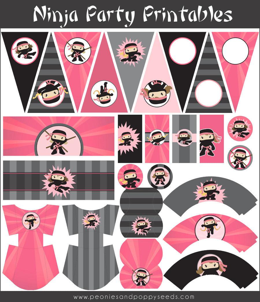 Ninja Birthday Party Printables Pack for Girls