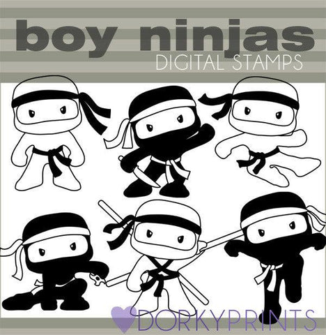 Ninja Boys Blackline Hero Clipart