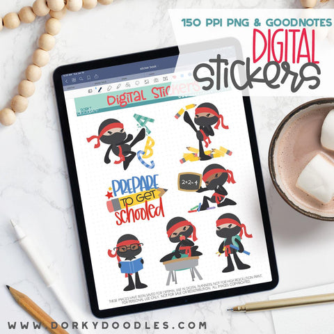 Ninja School Digital Planner Stickers - Dorky Doodles