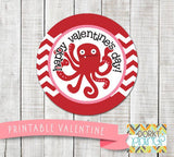 Octopus Valentine Circle Tags Holiday Printables
