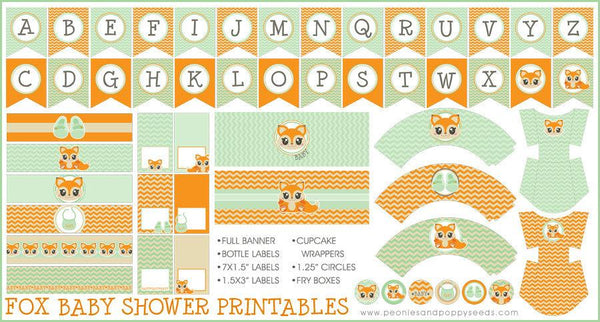 Orange and Green Fox Baby Shower Printables – Dorky Doodles