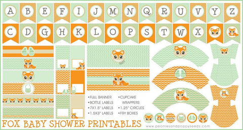 Orange and Green Fox Baby Shower Printables