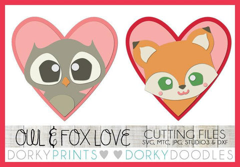 Owl and Fox in Hearts Valentine SVG Cuttable Files
