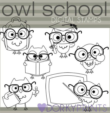 Owl Black Line School Clipart