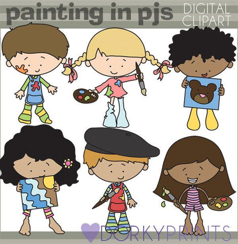 Painting in Pajamas Kid Clipart