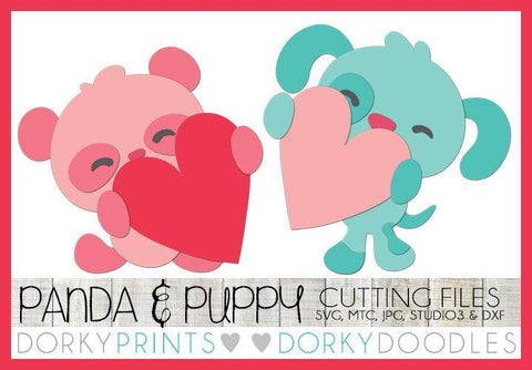 Panda and Puppy Holding Hearts Valentine SVG Cuttable Files