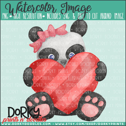 Panda Valentine's Day Watercolor PNG
